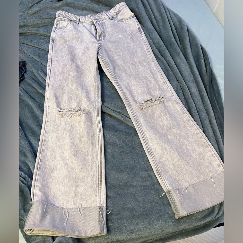 Grace and Emma wide leg gray denim crop pants